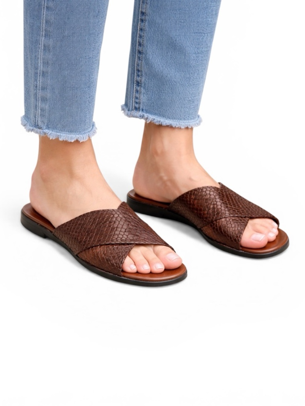 Woven Leather Slide Sandal - Dark Brown